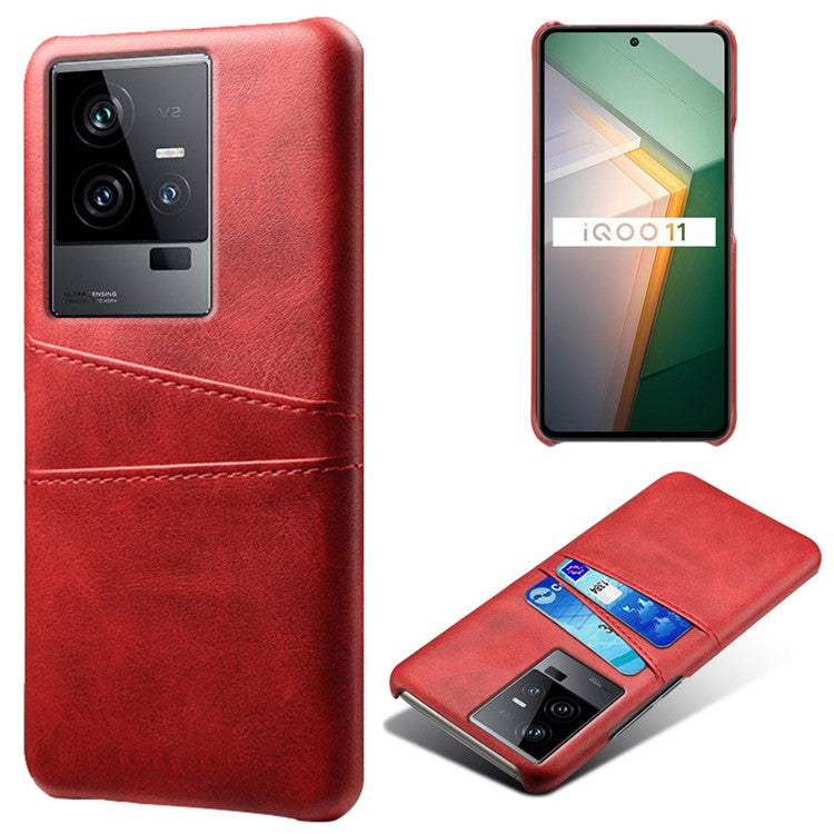 For vivo iQOO 11 5G Dual Card Slots Phone Case Leather Coated PC Phone Cover - Red