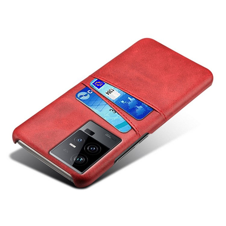 For vivo iQOO 11 5G Dual Card Slots Phone Case Leather Coated PC Phone Cover - Red