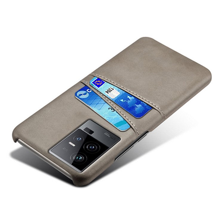 For vivo iQOO 11 5G Dual Card Slots Phone Case Leather Coated PC Phone Cover - Grey