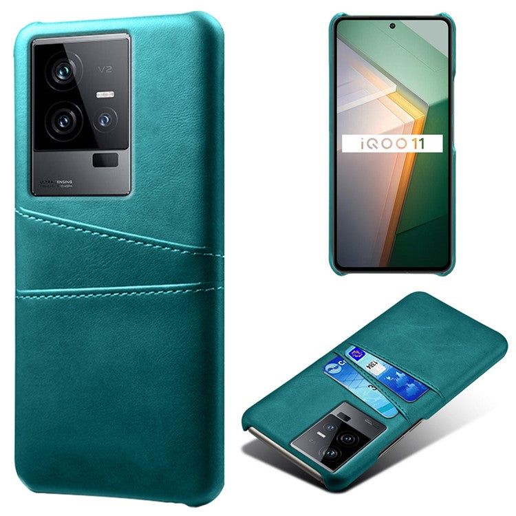 For vivo iQOO 11 5G Dual Card Slots Phone Case Leather Coated PC Phone Cover - Green