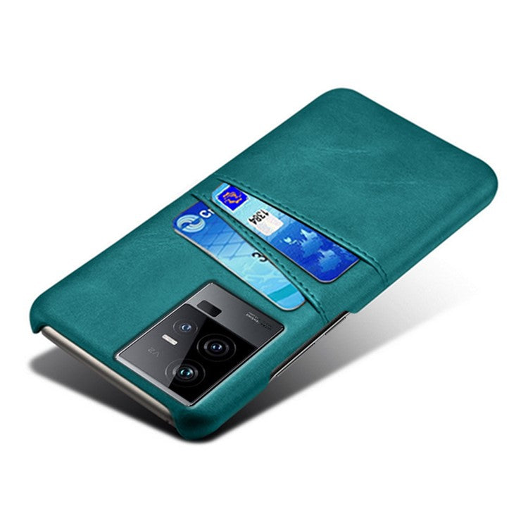 For vivo iQOO 11 5G Dual Card Slots Phone Case Leather Coated PC Phone Cover - Green