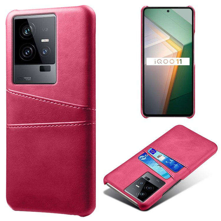 For vivo iQOO 11 5G Dual Card Slots Phone Case Leather Coated PC Phone Cover - Rose