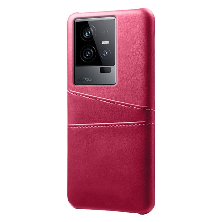 For vivo iQOO 11 5G Dual Card Slots Phone Case Leather Coated PC Phone Cover - Rose