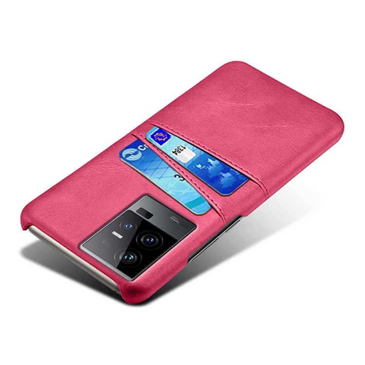 For vivo iQOO 11 5G Dual Card Slots Phone Case Leather Coated PC Phone Cover - Rose