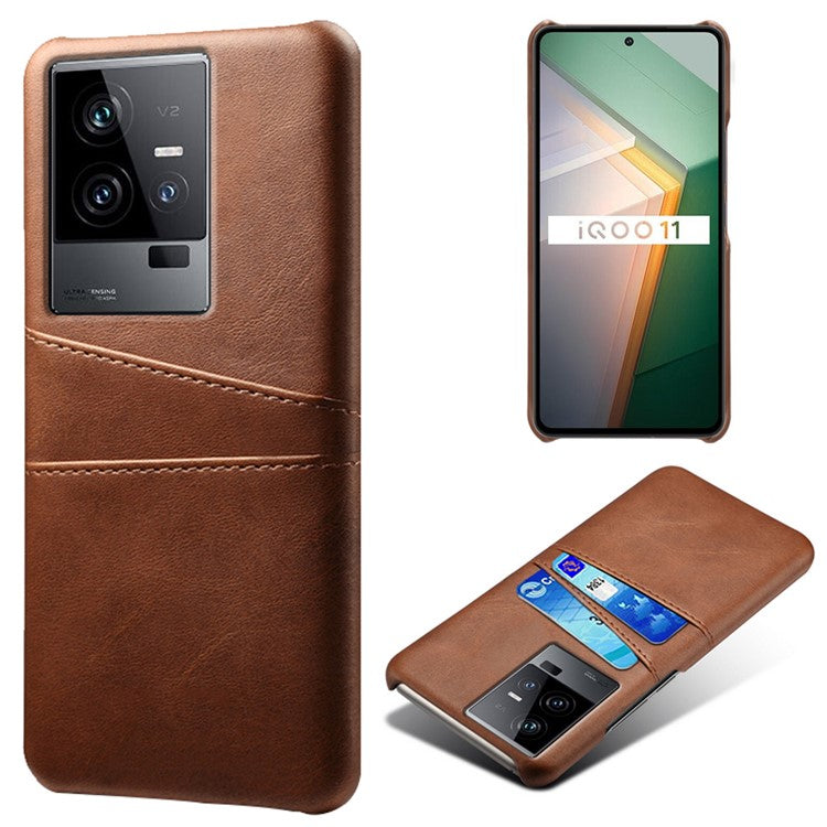 For vivo iQOO 11 5G Dual Card Slots Phone Case Leather Coated PC Phone Cover - Brown