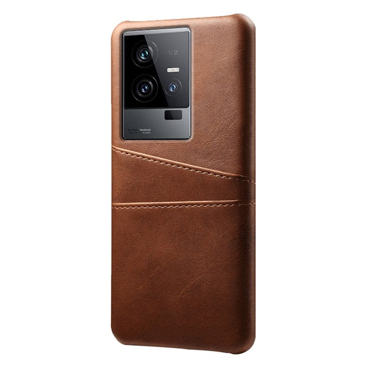 For vivo iQOO 11 5G Dual Card Slots Phone Case Leather Coated PC Phone Cover - Brown