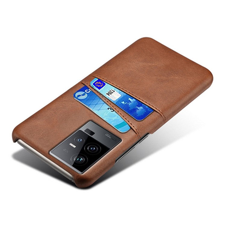 For vivo iQOO 11 5G Dual Card Slots Phone Case Leather Coated PC Phone Cover - Brown