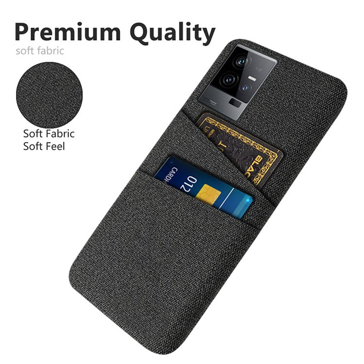 For vivo iQOO 11 5G Hard PC Cushion Dual Card Slots Cover Cloth Texture Non-Slip Phone Case - Black