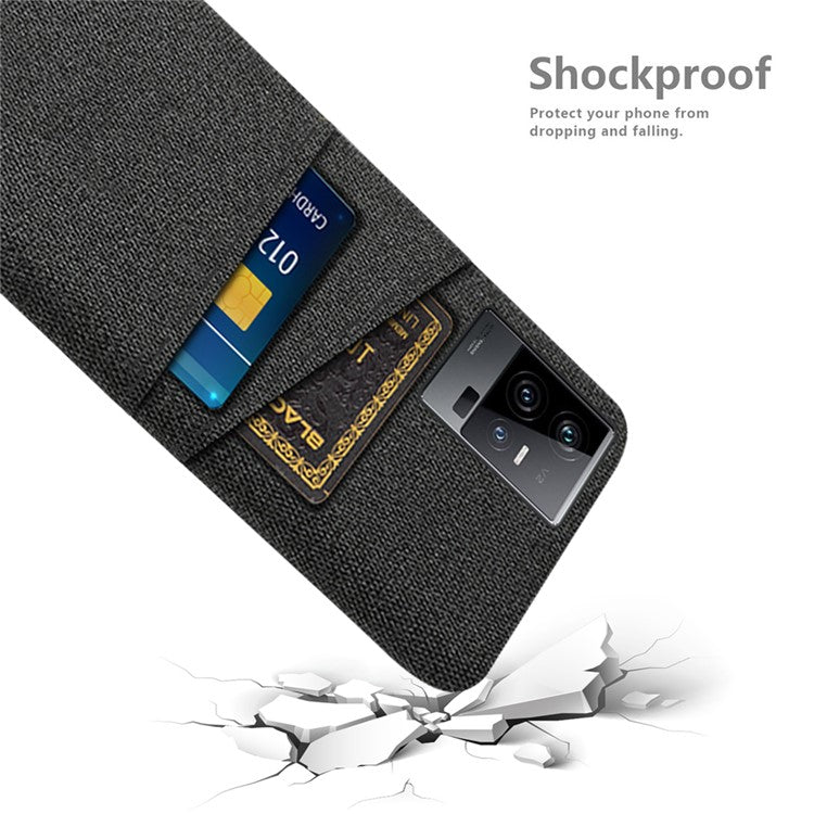 For vivo iQOO 11 5G Hard PC Cushion Dual Card Slots Cover Cloth Texture Non-Slip Phone Case - Black