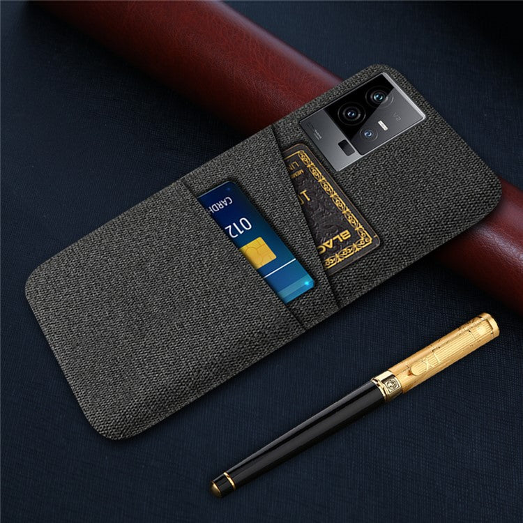 For vivo iQOO 11 5G Hard PC Cushion Dual Card Slots Cover Cloth Texture Non-Slip Phone Case - Black