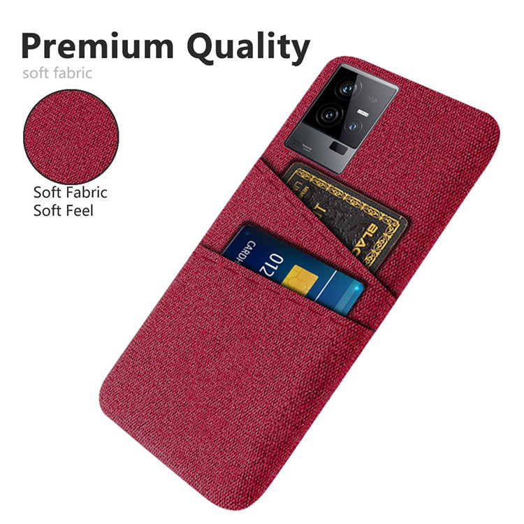 For vivo iQOO 11 5G Hard PC Cushion Dual Card Slots Cover Cloth Texture Non-Slip Phone Case - Red