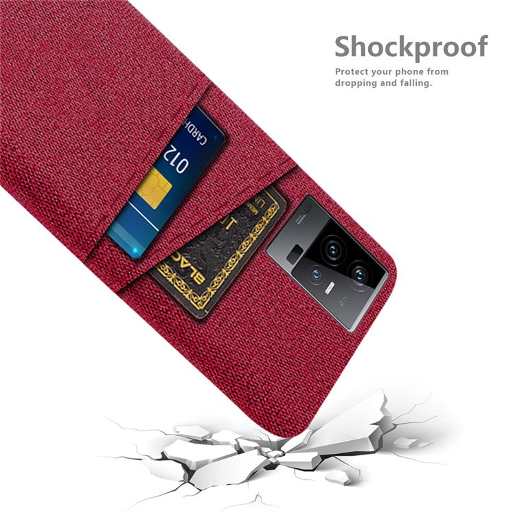 For vivo iQOO 11 5G Hard PC Cushion Dual Card Slots Cover Cloth Texture Non-Slip Phone Case - Red