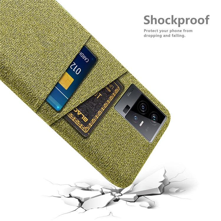 For vivo iQOO 11 5G Hard PC Cushion Dual Card Slots Cover Cloth Texture Non-Slip Phone Case - Yellow