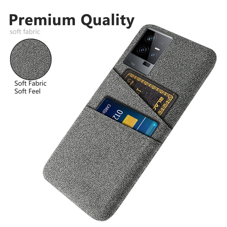 For vivo iQOO 11 5G Hard PC Cushion Dual Card Slots Cover Cloth Texture Non-Slip Phone Case - Grey