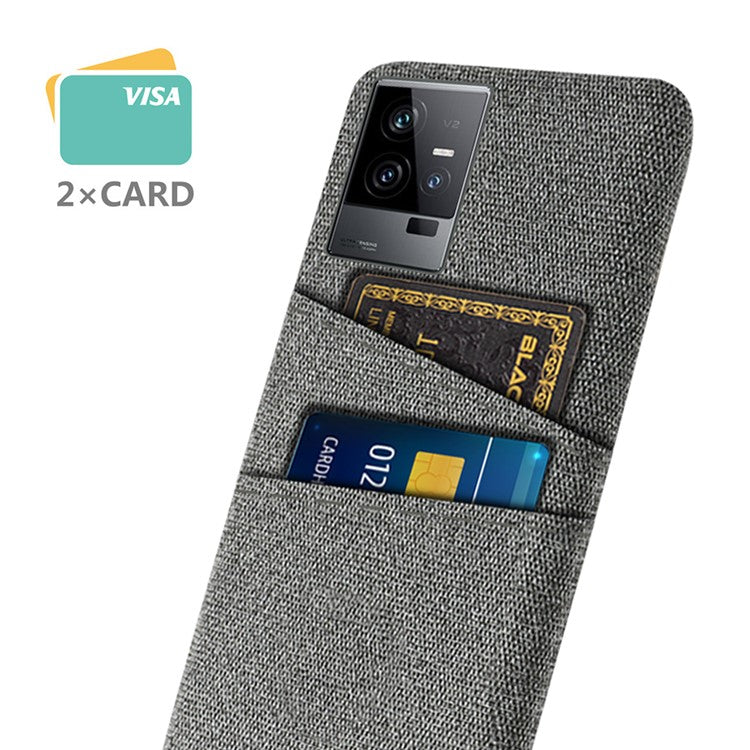 For vivo iQOO 11 5G Hard PC Cushion Dual Card Slots Cover Cloth Texture Non-Slip Phone Case - Grey