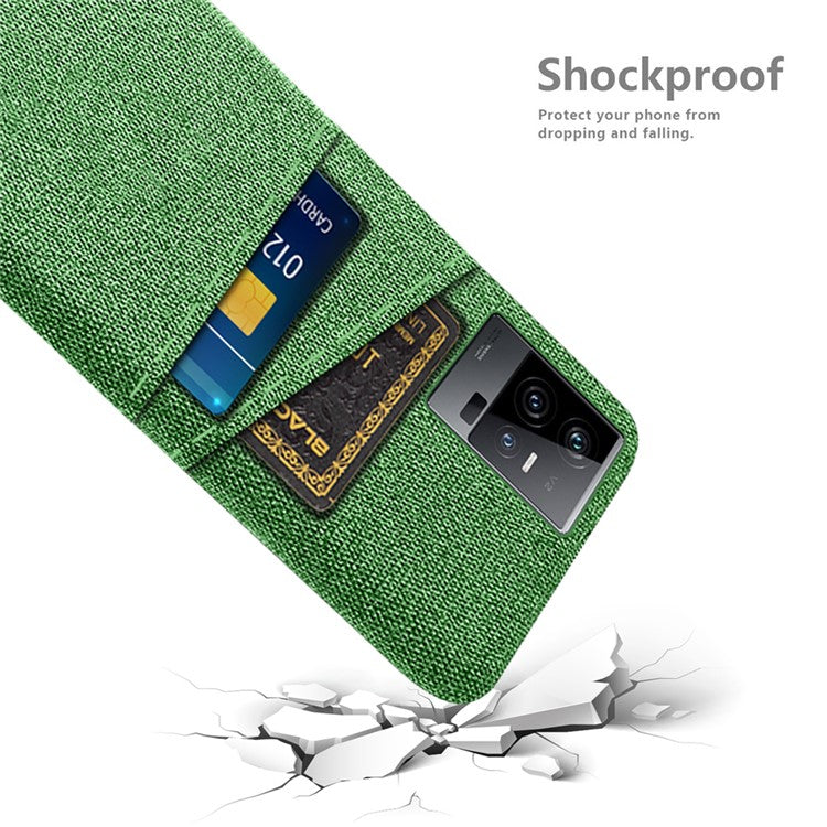 For vivo iQOO 11 5G Hard PC Cushion Dual Card Slots Cover Cloth Texture Non-Slip Phone Case - Green