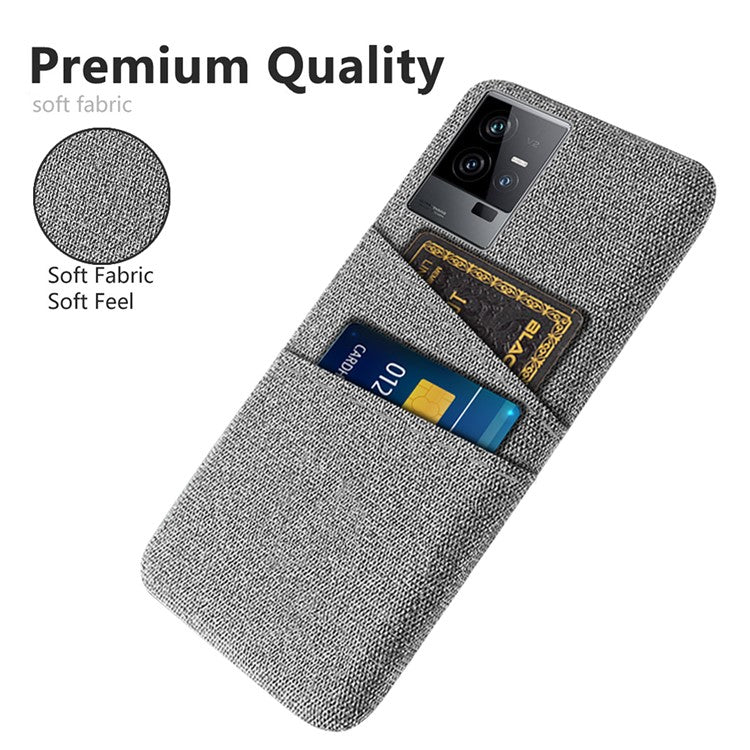 For vivo iQOO 11 5G Hard PC Cushion Dual Card Slots Cover Cloth Texture Non-Slip Phone Case - Light Grey