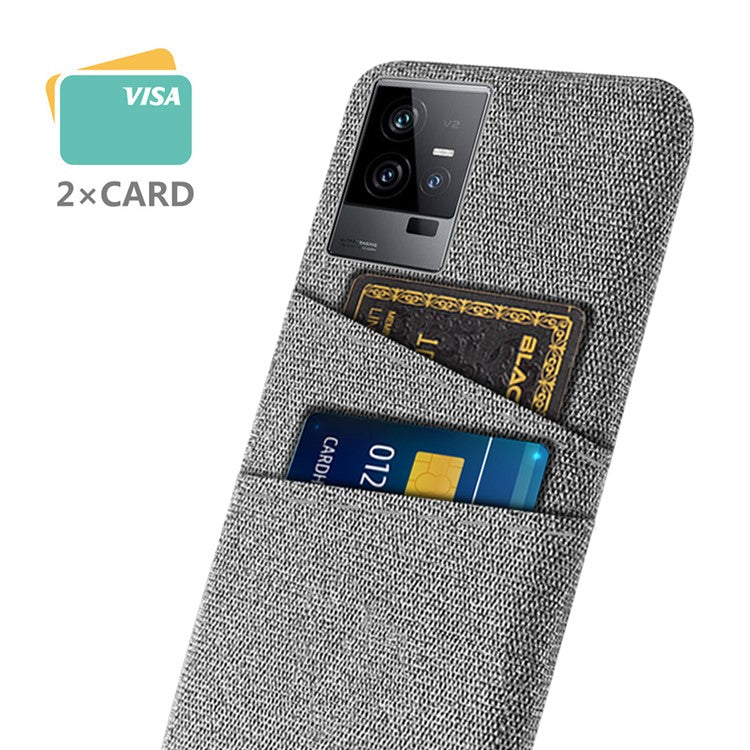 For vivo iQOO 11 5G Hard PC Cushion Dual Card Slots Cover Cloth Texture Non-Slip Phone Case - Light Grey