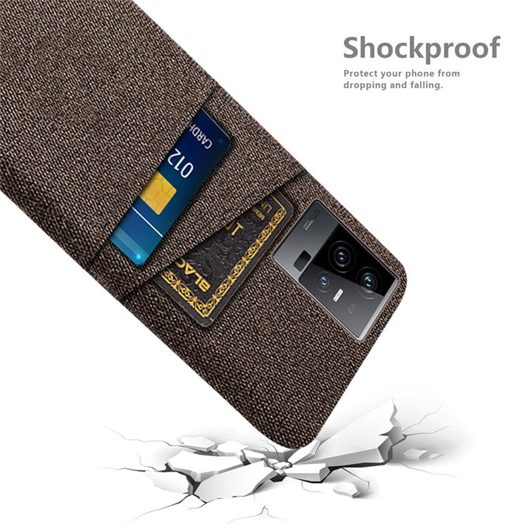 For vivo iQOO 11 5G Hard PC Cushion Dual Card Slots Cover Cloth Texture Non-Slip Phone Case - Brown