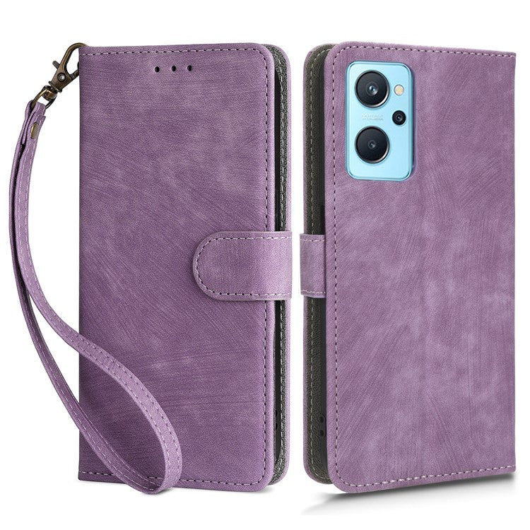 For Realme 9i 4G / Oppo A36 / A76 / A96 4G Leather Phone Case RFID Blocking Phone Wallet Stand Cover with Strap - Purple