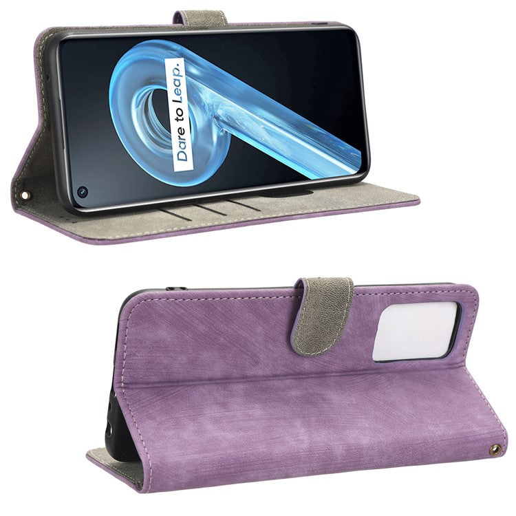 For Realme 9i 4G / Oppo A36 / A76 / A96 4G Leather Phone Case RFID Blocking Phone Wallet Stand Cover with Strap - Purple