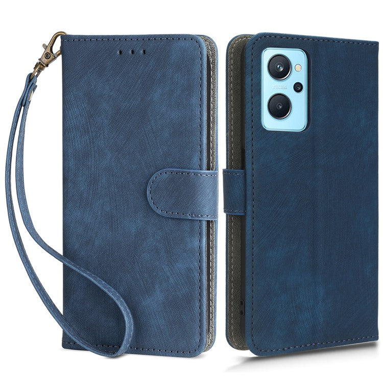 For Realme 9i 4G / Oppo A36 / A76 / A96 4G Leather Phone Case RFID Blocking Phone Wallet Stand Cover with Strap - Blue