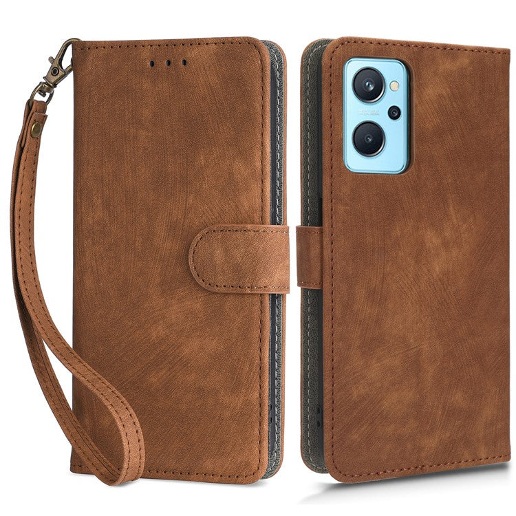 For Realme 9i 4G / Oppo A36 / A76 / A96 4G Leather Phone Case RFID Blocking Phone Wallet Stand Cover with Strap - Brown