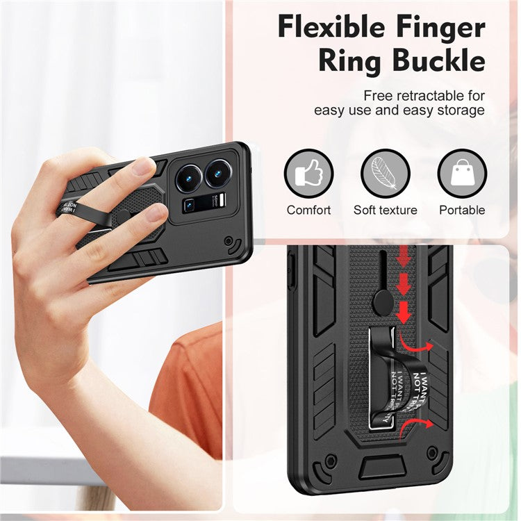 For vivo Y35 4G (2022) / Y22s 4G / Y22 4G Anti-drop Cell Phone Case PC+TPU Kickstand Phone Cover - Black