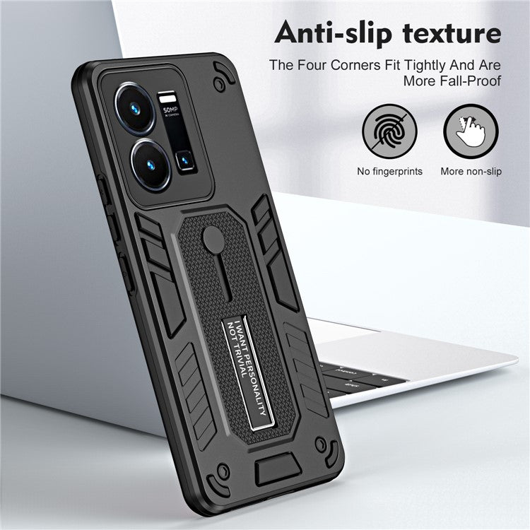 For vivo Y35 4G (2022) / Y22s 4G / Y22 4G Anti-drop Cell Phone Case PC+TPU Kickstand Phone Cover - Black