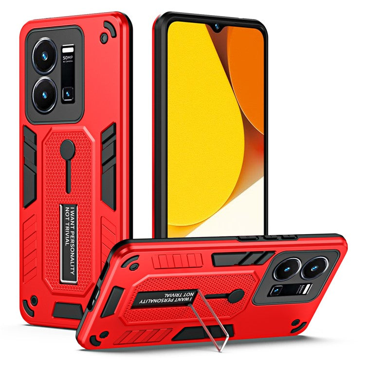 For vivo Y35 4G (2022) / Y22s 4G / Y22 4G Anti-drop Cell Phone Case PC+TPU Kickstand Phone Cover - Red