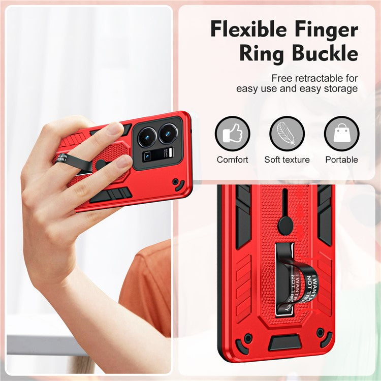 For vivo Y35 4G (2022) / Y22s 4G / Y22 4G Anti-drop Cell Phone Case PC+TPU Kickstand Phone Cover - Red