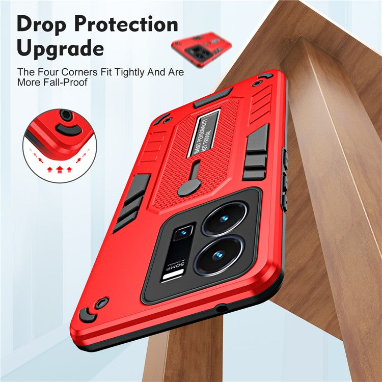 For vivo Y35 4G (2022) / Y22s 4G / Y22 4G Anti-drop Cell Phone Case PC+TPU Kickstand Phone Cover - Red