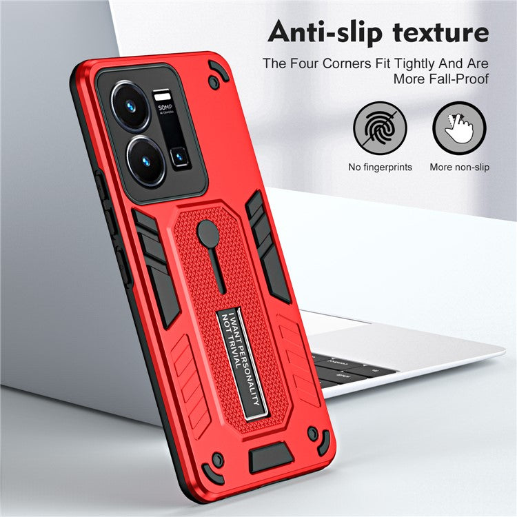 For vivo Y35 4G (2022) / Y22s 4G / Y22 4G Anti-drop Cell Phone Case PC+TPU Kickstand Phone Cover - Red