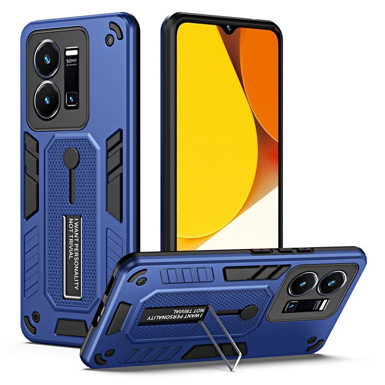 For vivo Y35 4G (2022) / Y22s 4G / Y22 4G Anti-drop Cell Phone Case PC+TPU Kickstand Phone Cover - Blue