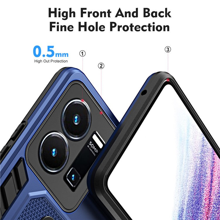 For vivo Y35 4G (2022) / Y22s 4G / Y22 4G Anti-drop Cell Phone Case PC+TPU Kickstand Phone Cover - Blue