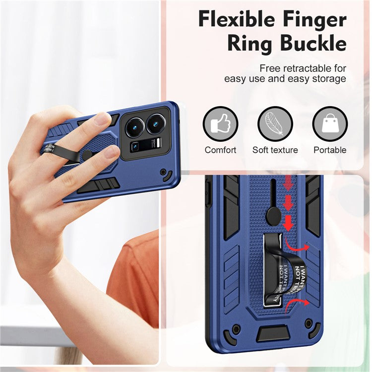 For vivo Y35 4G (2022) / Y22s 4G / Y22 4G Anti-drop Cell Phone Case PC+TPU Kickstand Phone Cover - Blue