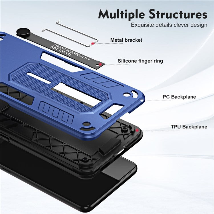 For vivo Y35 4G (2022) / Y22s 4G / Y22 4G Anti-drop Cell Phone Case PC+TPU Kickstand Phone Cover - Blue