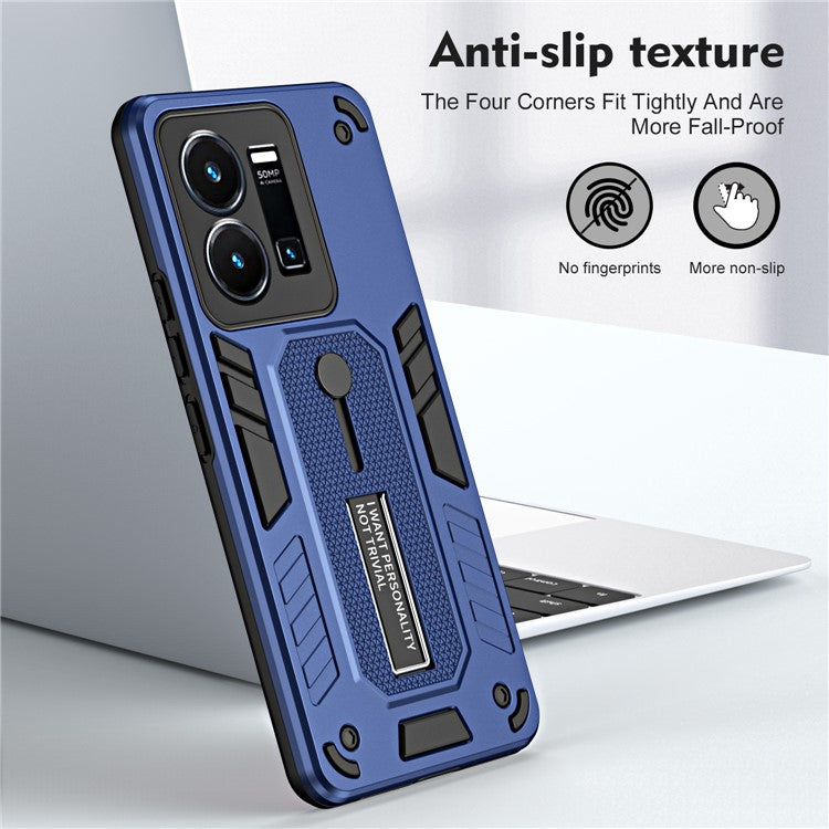 For vivo Y35 4G (2022) / Y22s 4G / Y22 4G Anti-drop Cell Phone Case PC+TPU Kickstand Phone Cover - Blue