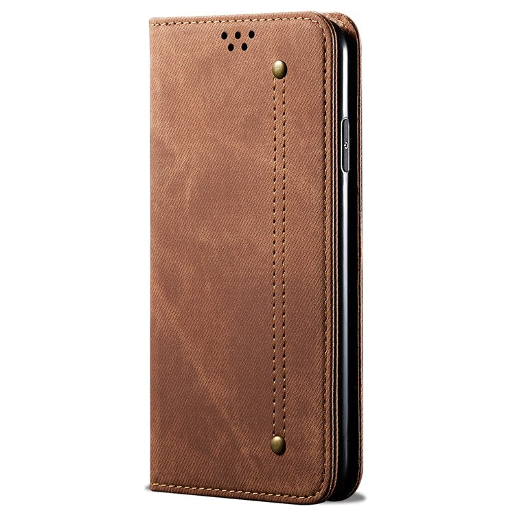 For vivo V27 5G PU Leather Flip Phone Case Jeans Cloth Texture Stand TPU Inner Shell Wallet - Coffee