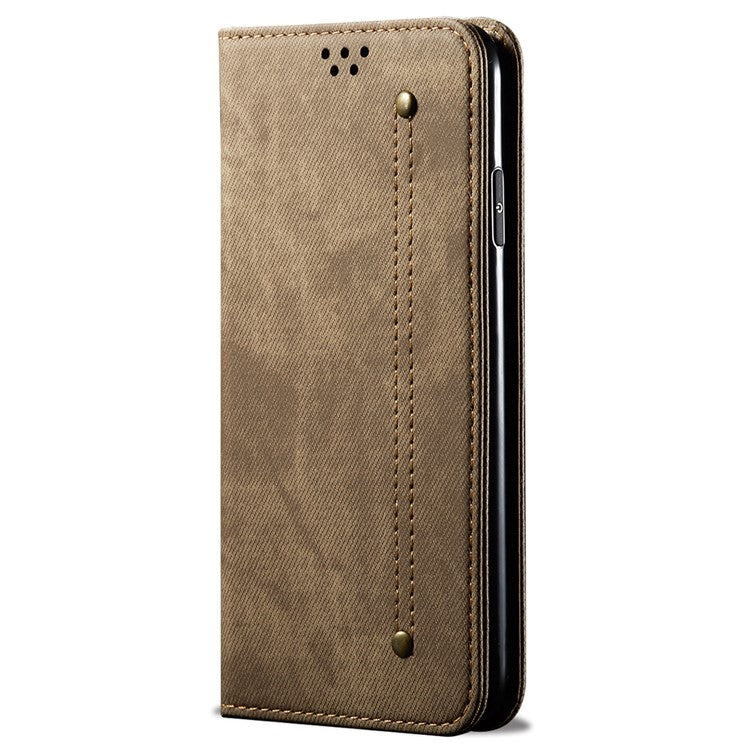 For vivo V27 5G PU Leather Flip Phone Case Jeans Cloth Texture Stand TPU Inner Shell Wallet - Khaki