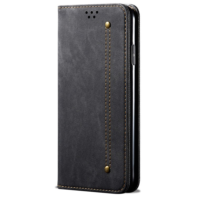 For vivo V27 5G PU Leather Flip Phone Case Jeans Cloth Texture Stand TPU Inner Shell Wallet - Black