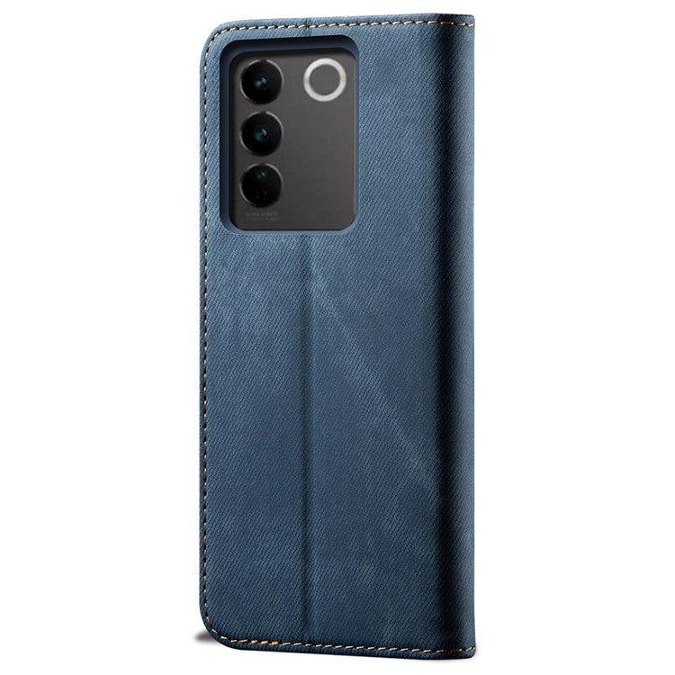 For vivo V27 5G PU Leather Flip Phone Case Jeans Cloth Texture Stand TPU Inner Shell Wallet - Blue