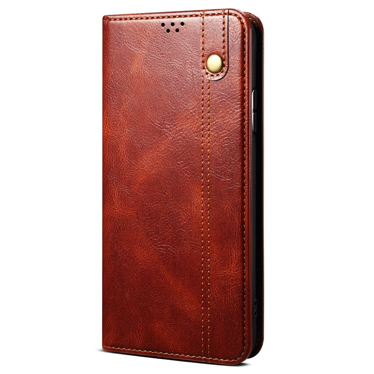 Waxy Crazy Horse Texture Phone Case for vivo V27 5G , Stand Wallet Leather Cell Phone Cover - Brown