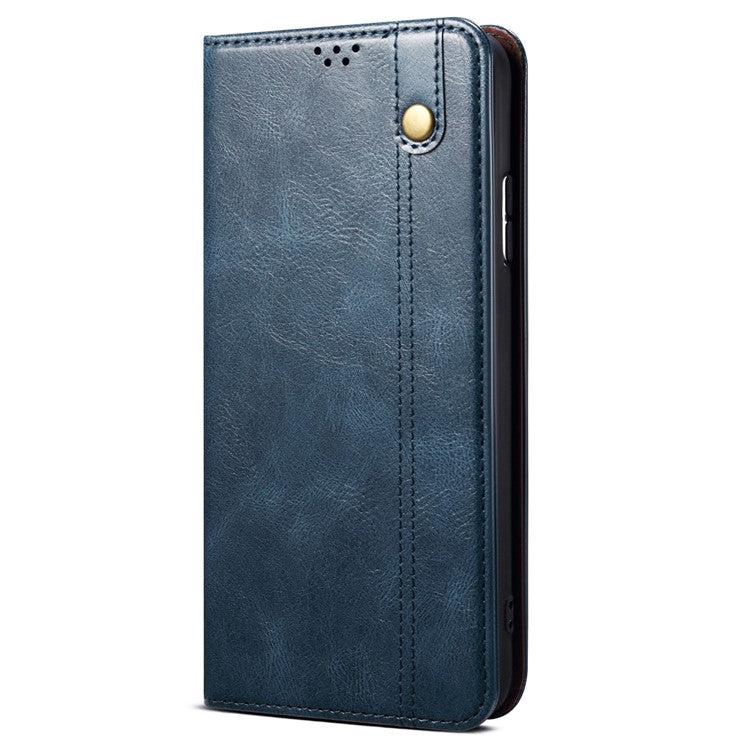 Waxy Crazy Horse Texture Phone Case for vivo V27 5G , Stand Wallet Leather Cell Phone Cover - Blue