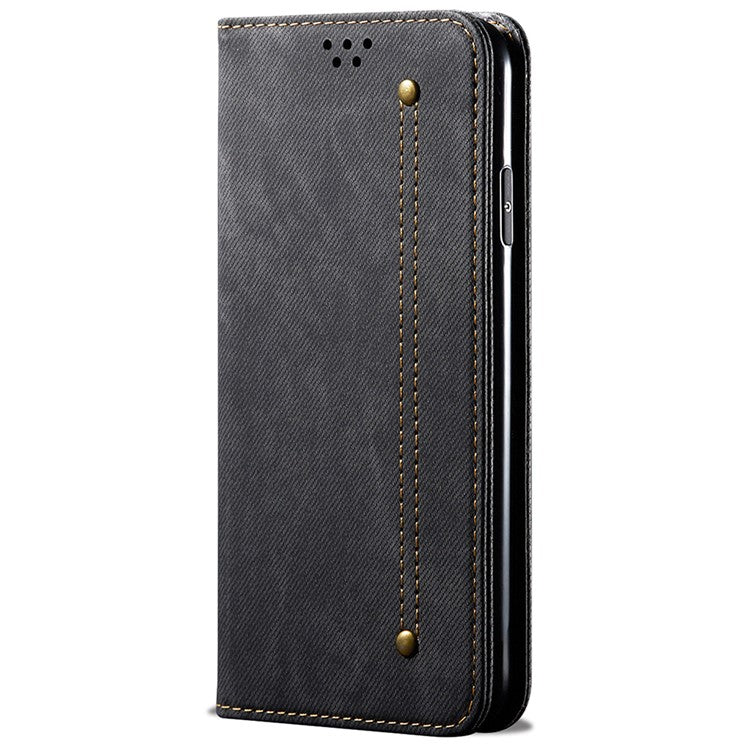 For vivo S16 Pro / S16 Jeans Cloth Texture Phone Case PU Leather Wallet Stand Phone Cover - Black