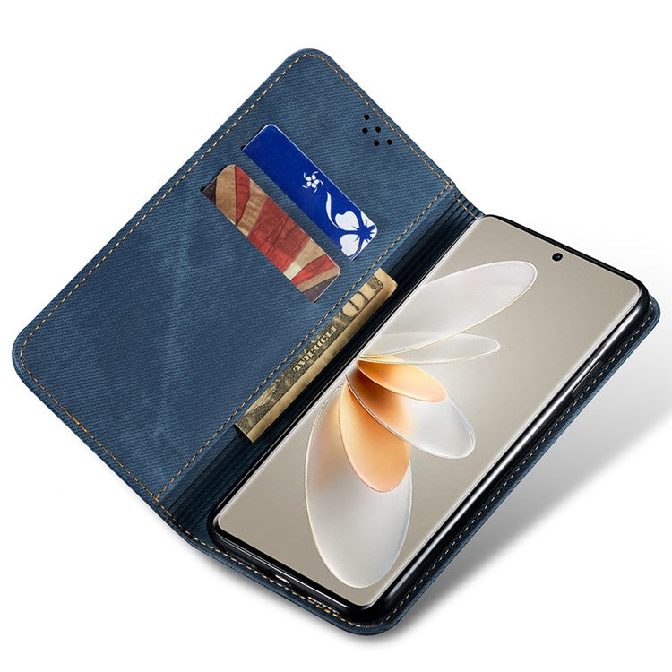 For vivo S16 Pro / S16 Jeans Cloth Texture Phone Case PU Leather Wallet Stand Phone Cover - Blue