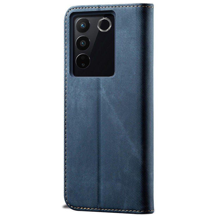 For vivo S16 Pro / S16 Jeans Cloth Texture Phone Case PU Leather Wallet Stand Phone Cover - Blue