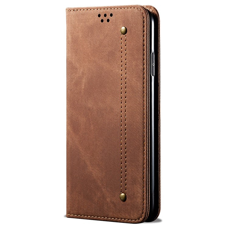 For vivo S16 Pro / S16 Jeans Cloth Texture Phone Case PU Leather Wallet Stand Phone Cover - Coffee