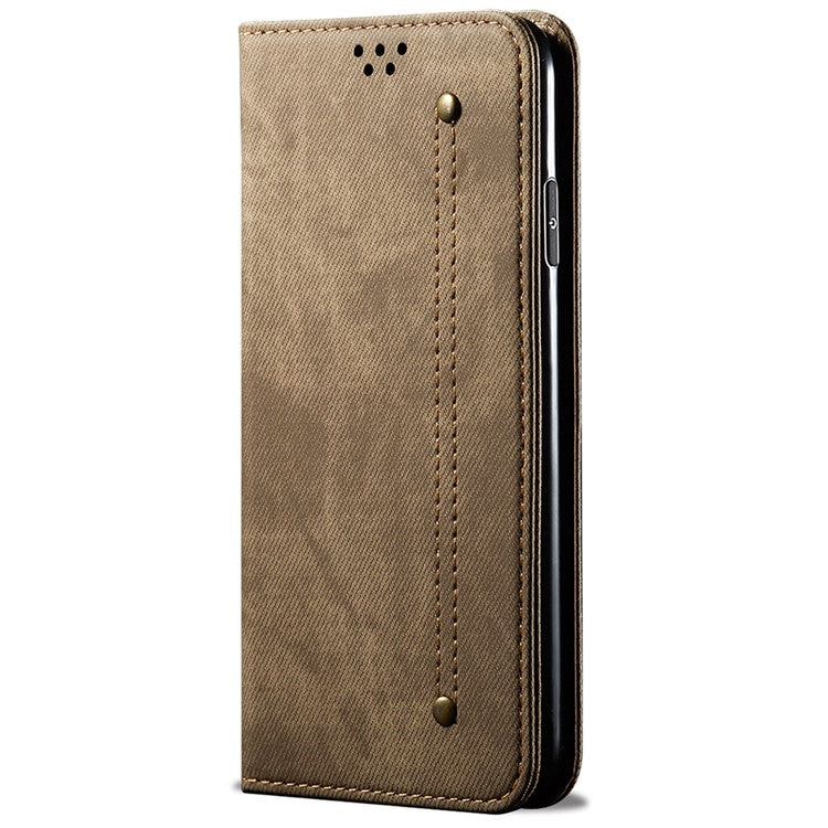 For vivo S16 Pro / S16 Jeans Cloth Texture Phone Case PU Leather Wallet Stand Phone Cover - Khaki