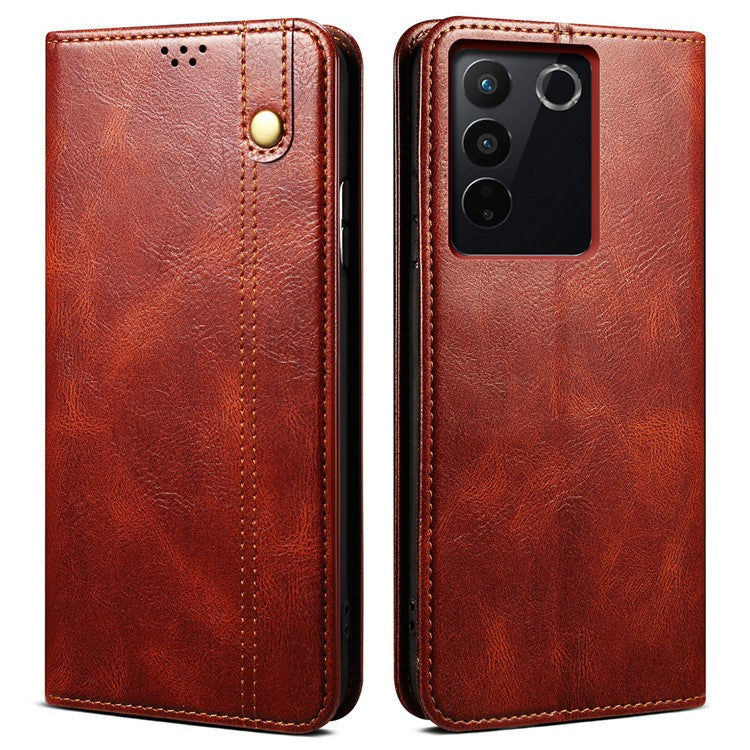 Leather Phone Case for vivo S16 Pro / S16 , Waxy Crazy Horse Texture Stand Wallet Cell Phone Cover - Brown